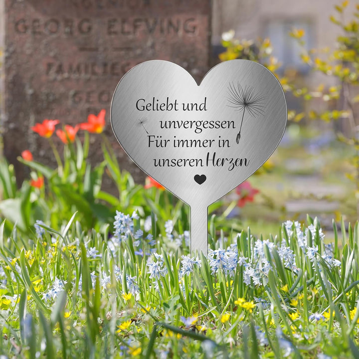 Photect Grabstecker 304 Edelstahl Herz mit Spruch Geliebt und Unvergessen Für Immer in Unseren Herze