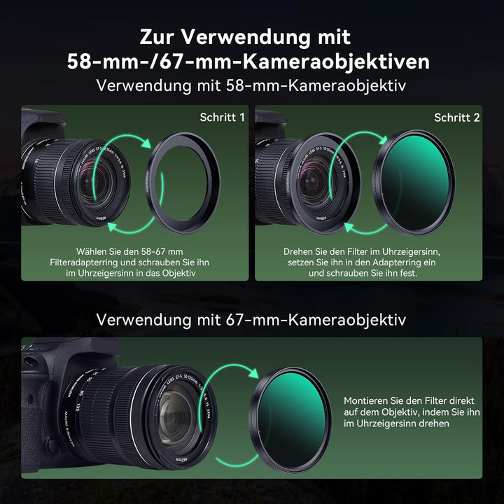 APEXEL Universal-Handyfilter, 67 mm Variabler ND2-ND400-Filter, Geeignet für iPhone 17/16/15... Sams