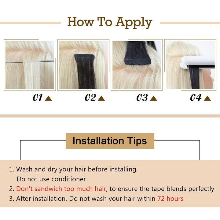 AGMITY Tape In Extensions Echthaar 20pcs 35cm 40g Aschblond mit Bleichblond Invisible Tape Extension