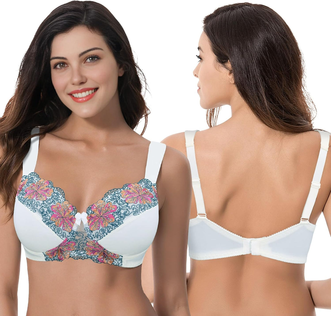 Curve Muse Damen Übergrösse Minimizer Kabellos Ungefütterter BH mit Stickspitze-2er Pack 75C Butterm