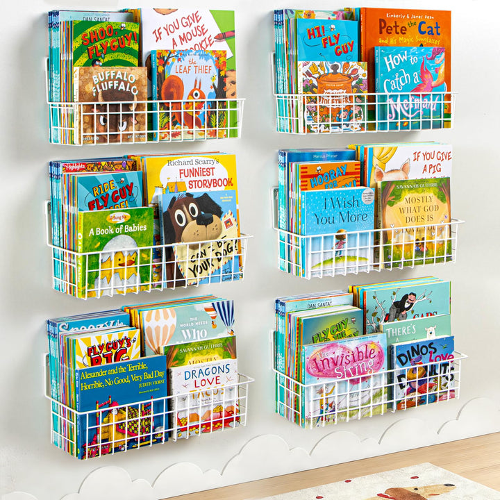 PUERSI 6er-Set Bücherregal Kinder Wand, Metall Wandregal Bücher, Hängend Regal für Kinderzimmer Aufb