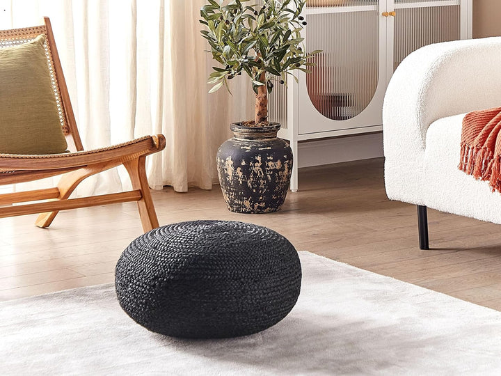 Natürlicher Pouf aus Jute schwarz ø 50 cm rund Tifelt