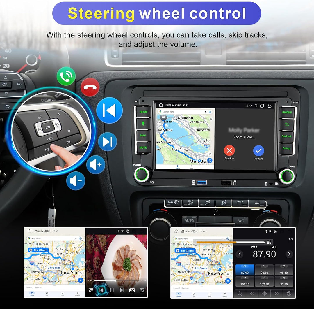 8 Core Autoradio mit Navi Bildschirm für VW T5 Golf 5 6 Polo Sharan Seat Passat Tiguan,7 Zoll Golf R