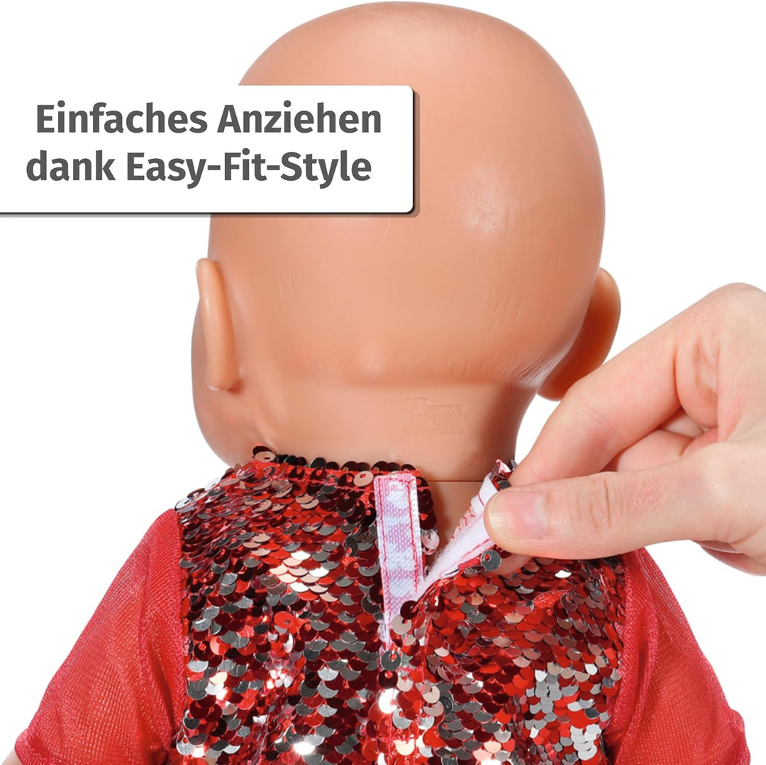 BABY born Weihnachtsoutfit 43cm, Weihnachtskleid mit Pailletten, Leggings und Weihnachtsmütze für 43