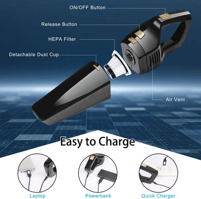 URAQT Handstaubsauger Akku Beutellos, Autostaubsauger 120W/2200 mAh Handsauger Kabellos, Tragba Akku
