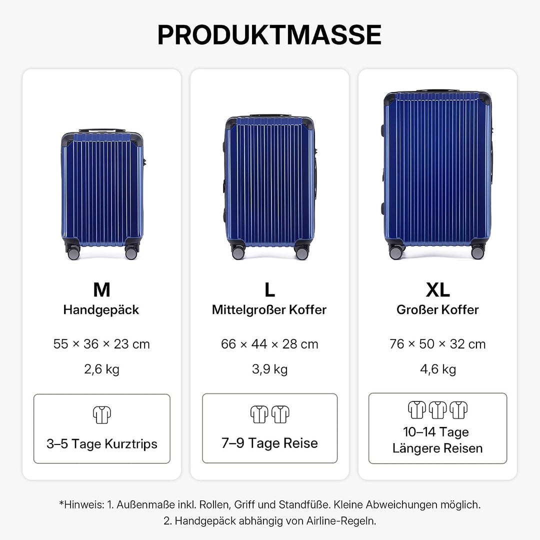 M816 TSA-Schloss Koffer Reisekoffer Trolley Kofferset Hardschale Boardcase (Diamondblau, 3tlg. Koffe