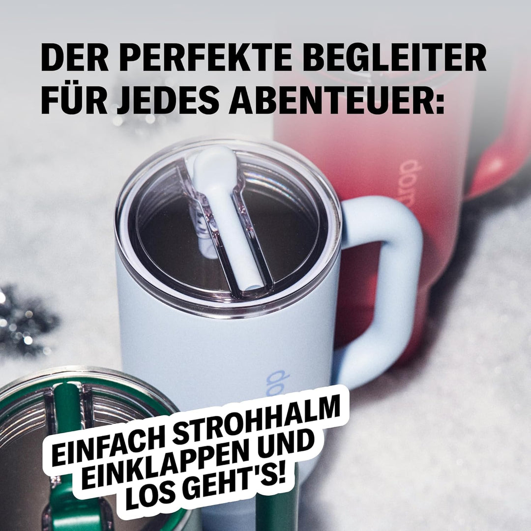 waterdrop® Thermobecher mit Strohhalm 1,1L – Auslaufsichere, robuste Trinkflasche mit aufklappbarem