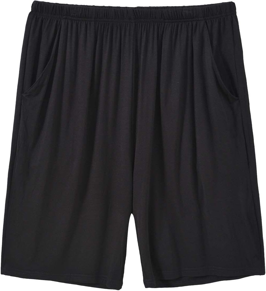 JINSHI Schlafanzughosen Modal Kurz Pyjamahose Nachtwäsche Schlafshorts für Herren 48-50 Schwarz &amp; Ma