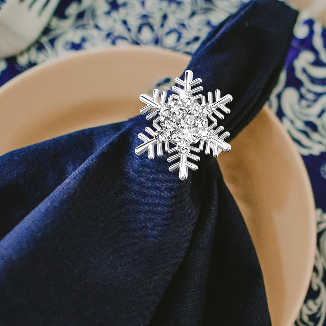 ZeeDix 24 Stück Silver Serviettenringe Weihnachten Schneeflocken - Serviettenringen für die Festtafe