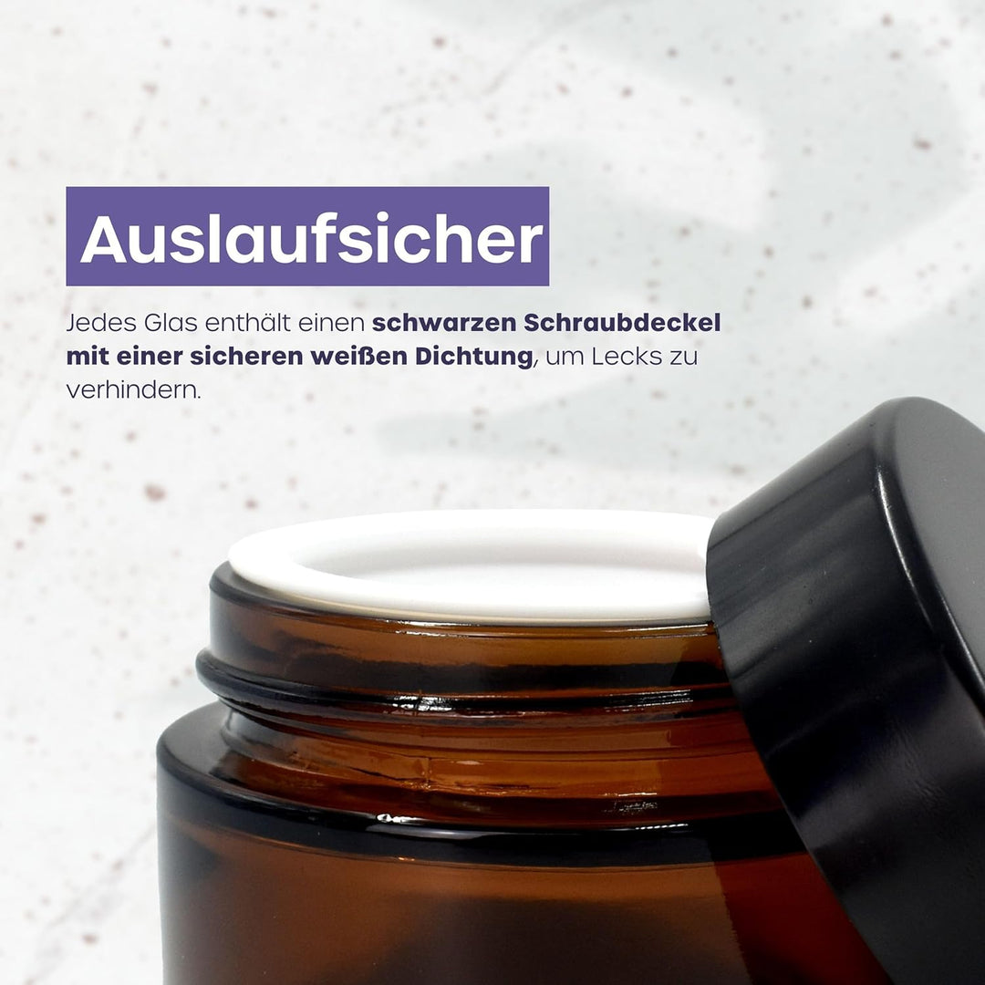 volila Braunglas Salbentiegel Gläschen mit Deckel (240ml x 12 Stück) - Glastiegel Creme Dosen zum Be