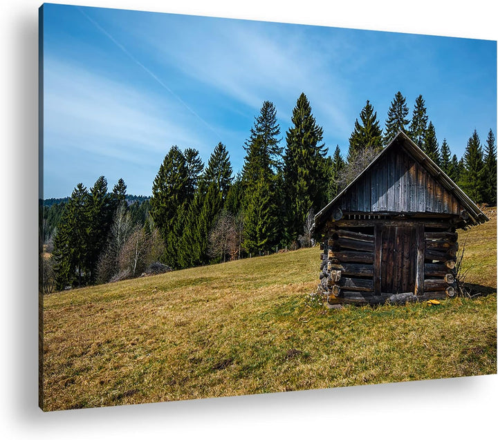 deyoli alte Holzhütte Format: 80x60 als Leinwandbild, Motiv fertig gerahmt auf Echtholzrahmen, Hochw