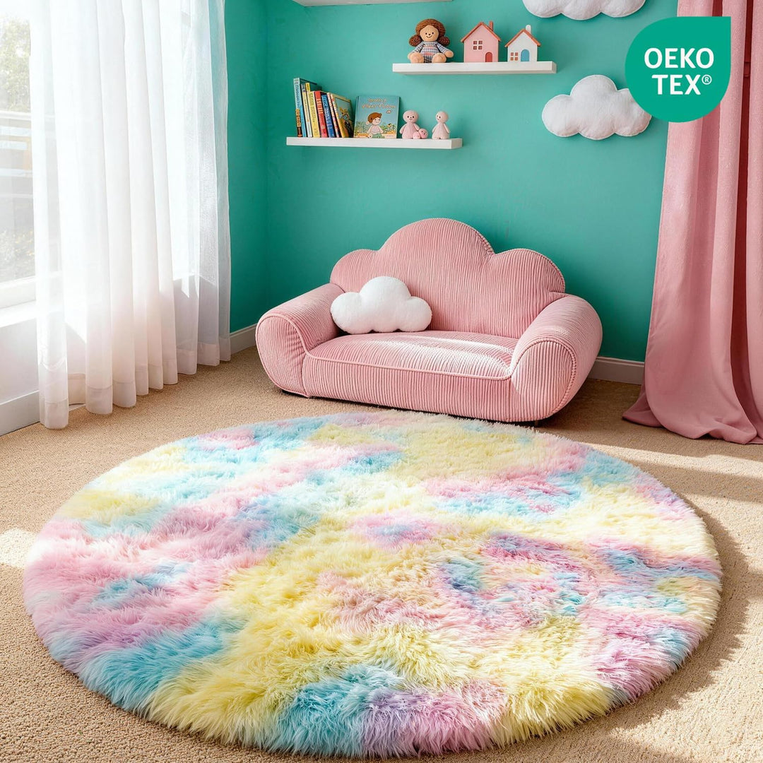 MARATIP Plüsch Teppich Rund,Flauschiger Teppich Rund,modernes Wohnzimmer,Kinder Mädchen,weicher und