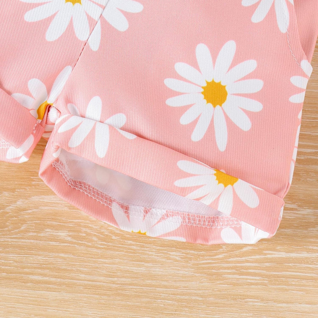 Neugeborenes Mädchen Kleidung Gänseblümchen-Aufdruck Gerüschtes Oberteil mit Hosenträgerhose und Tas