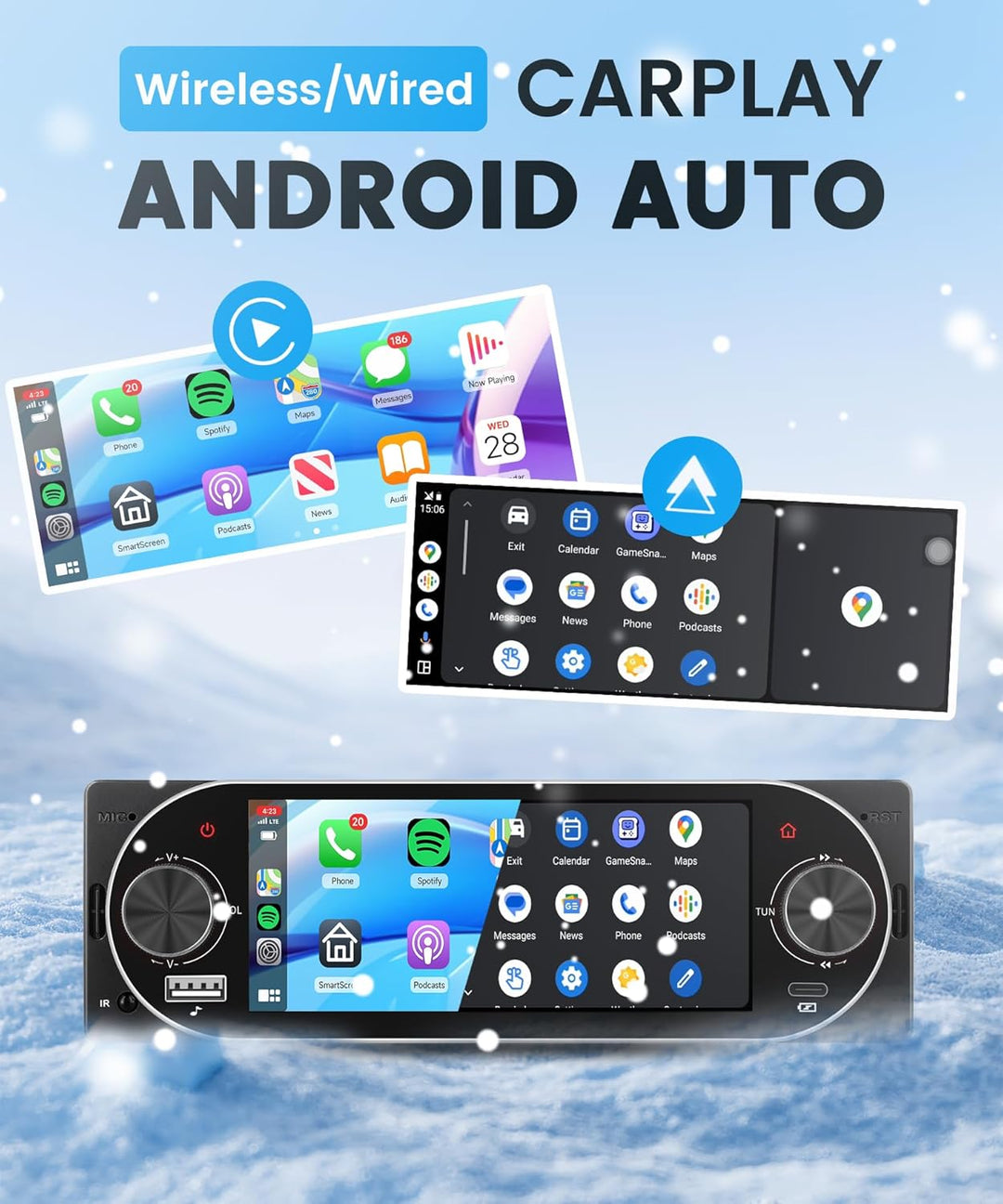 Rimoody Autoradio 1 Din mit Wireless Carplay Android Auto IOS/Android Mirror Link Bluetooth 5.1, 5 Z