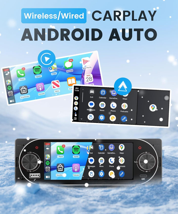 Rimoody Autoradio 1 Din mit Wireless Carplay Android Auto IOS/Android Mirror Link Bluetooth 5.1, 5 Z
