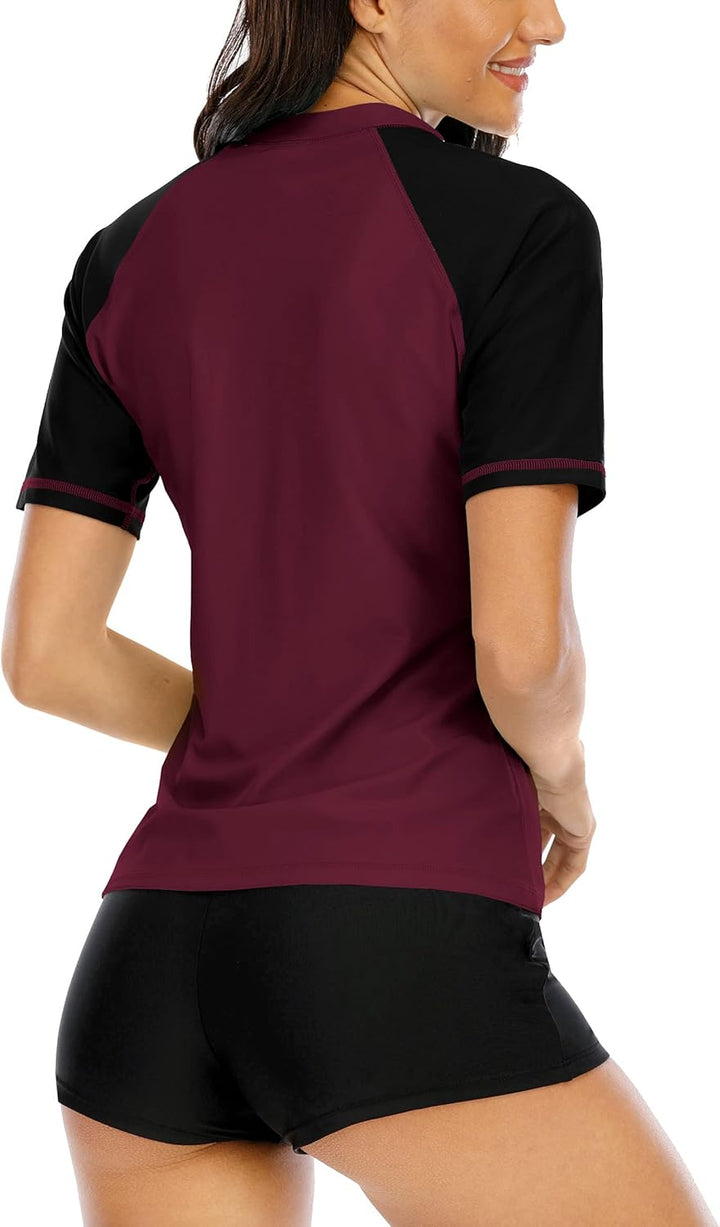 Halcurt UV Shirt Damen Kurzarm Rash Guard UPF 50+ Schwimmshirt Schnell Trocknender Badeshirt M-XXL M