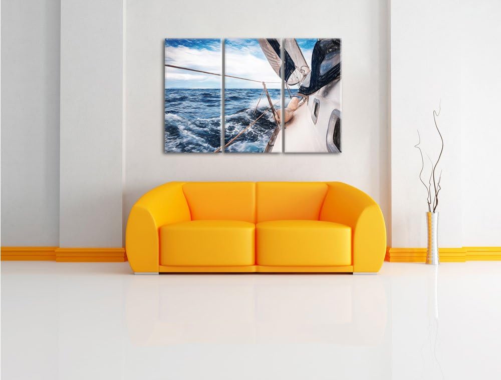Pixxprint Die weissen Segel der Yacht Kunst Buntstift Effekt 3-Teiler Leinwandbild 120x80 Bild auf L