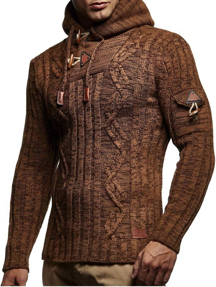 Leif Nelson Herren Strickpullover mit Kapuze/Hochwertiger Winterpullover im Regular Fit Schnitt, ide