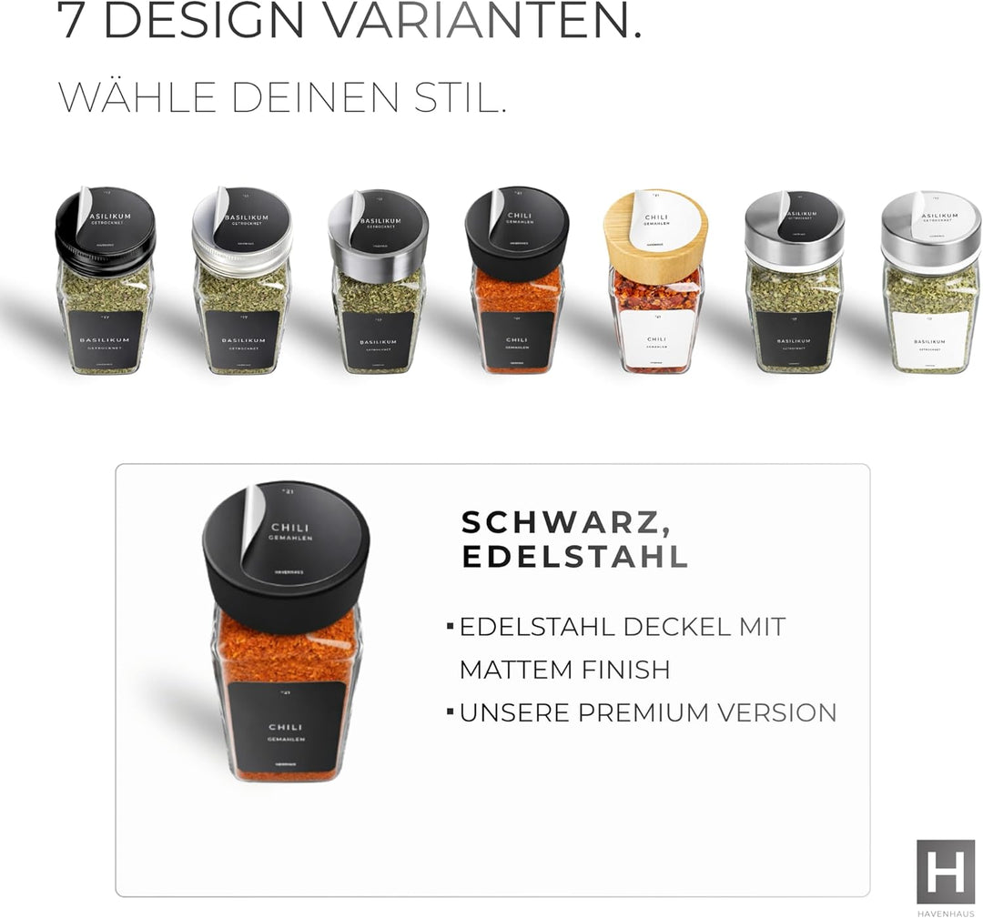 Gewürzgläser Set | hochwertiges Komplettset aus 24x Gewürz Gläser [120ml] inkl. 336 deutschen Gewürz