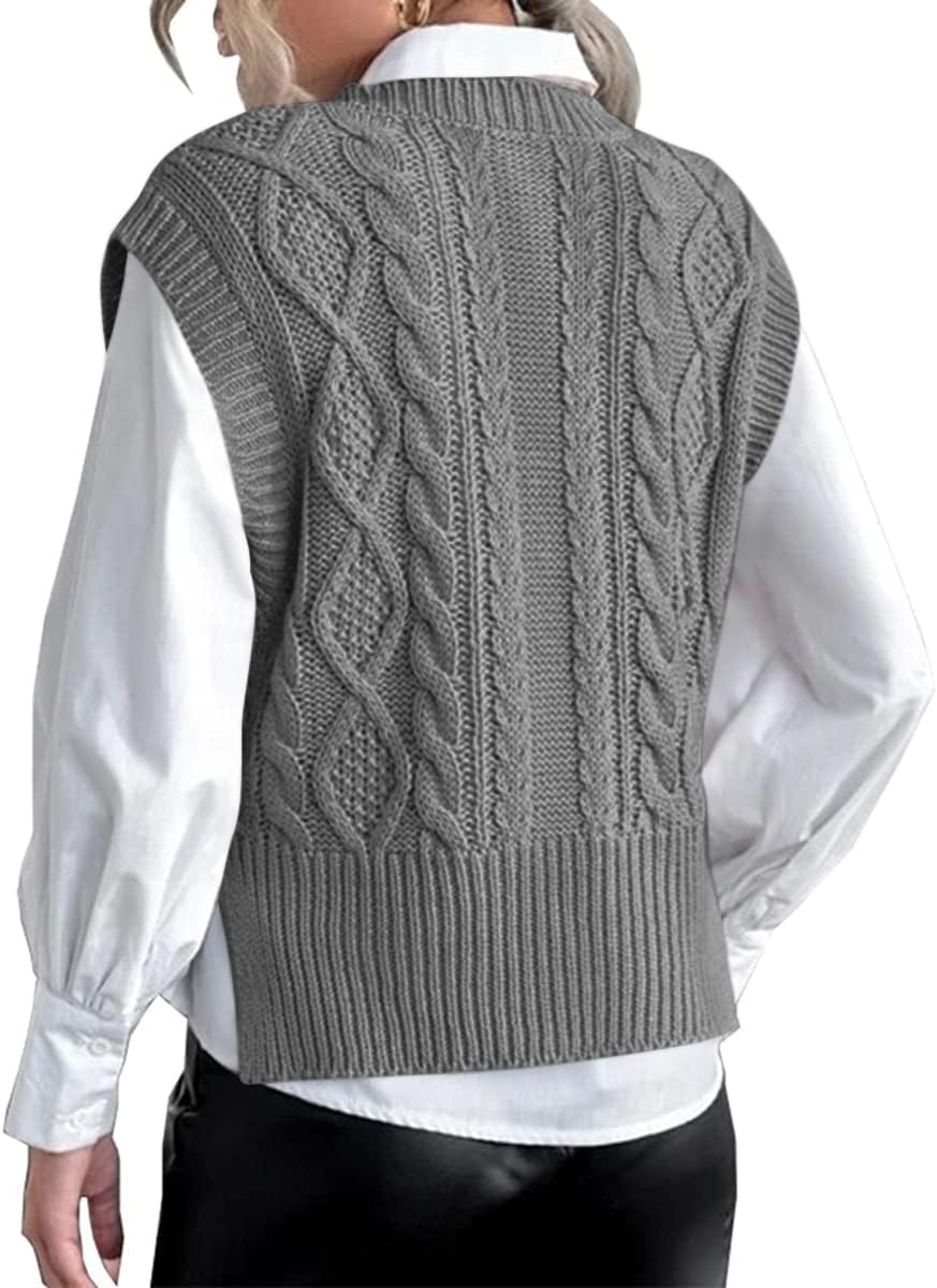 Tongmingyun Pullunder Damen Ärmellos V-Ausschnitt Strick Pullover Basic Strickweste Einfarbig Tank T