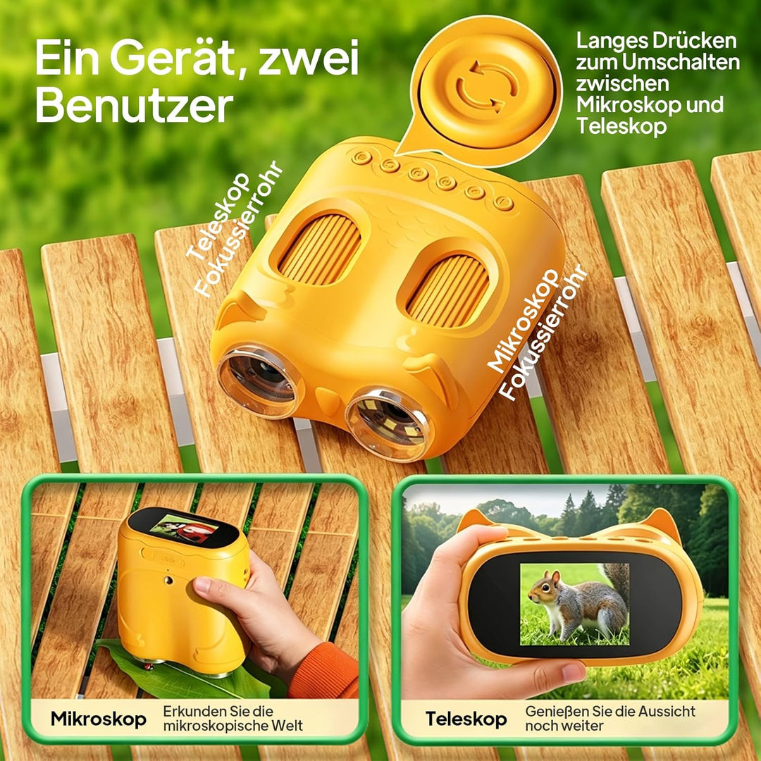 Ashfly Mikroskop für Kinder und Fernglas für Kinder, 1000X USB 2-in-1 tragbares Taschenmikroskop, 4K