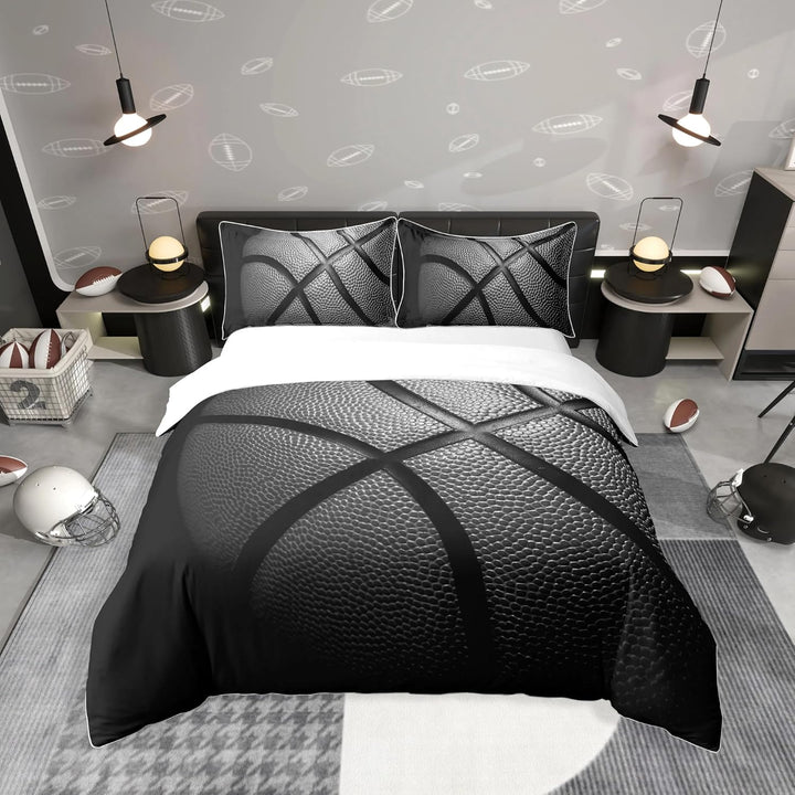 Loussiesd Schwarz Basketball Bettbezug Set Jungs Kinder Sportthema Bettwäsche Set 135x200 cm 3D Bask
