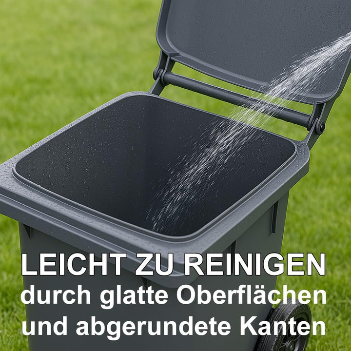 plasteo 240 Liter Graue Mülltonne – Robuster Abfallbehälter für Mülltrennung – Wetterfest & Langlebi