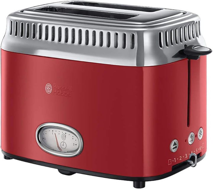 Russell Hobbs Toaster [für 2 Scheiben] Retro Edelstahl Rot (Countdown-Anzeige im Retrodesign, inkl.