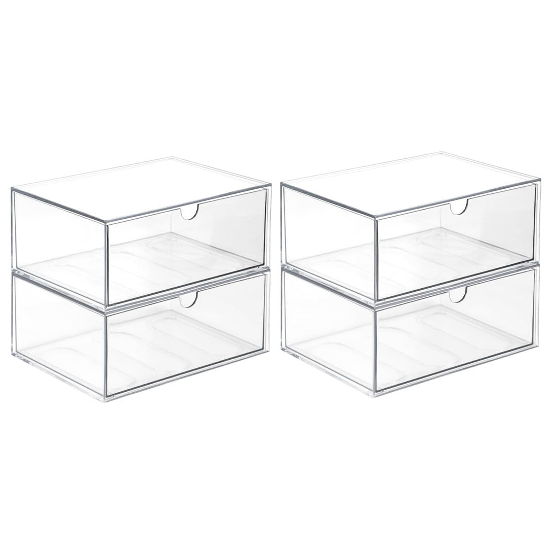 4 Stück Stapelbarer Kosmetik Organizer, TIE-DailyNec Transparenter Acryl Make Up Organizer, Schreibt