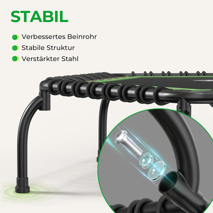 BCAN 250KG Mini-Trampolin, Ø 123CM Fitness-Trampolin mit Bungees, 3-Fach Verstellbarer Schaumstoffgr