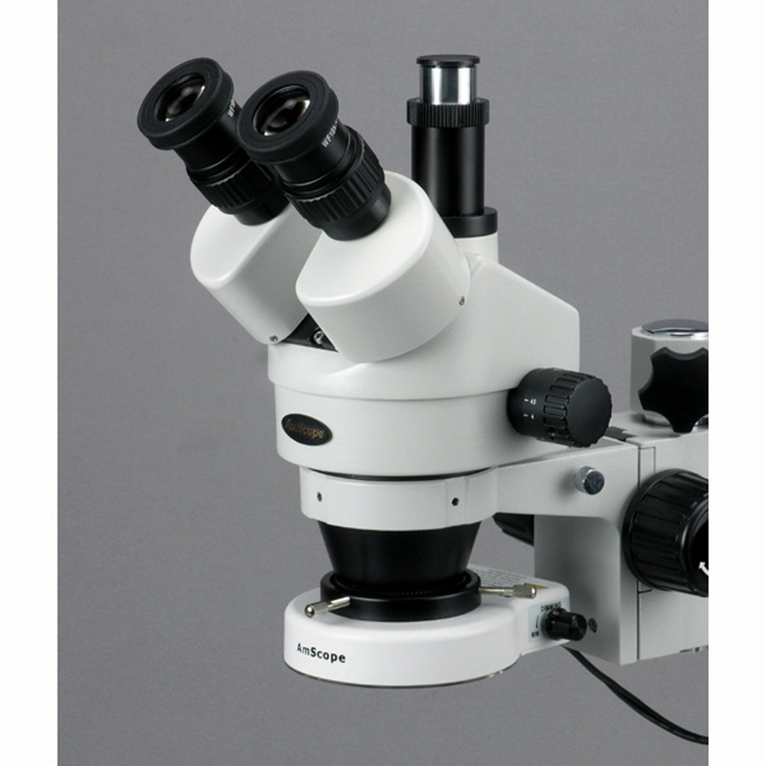 AmScope SM-3T-80S Trinokulares Zoom-Stereomikroskop am Auslegerständer mit 80 LED-Licht, 7X-45X, Wei