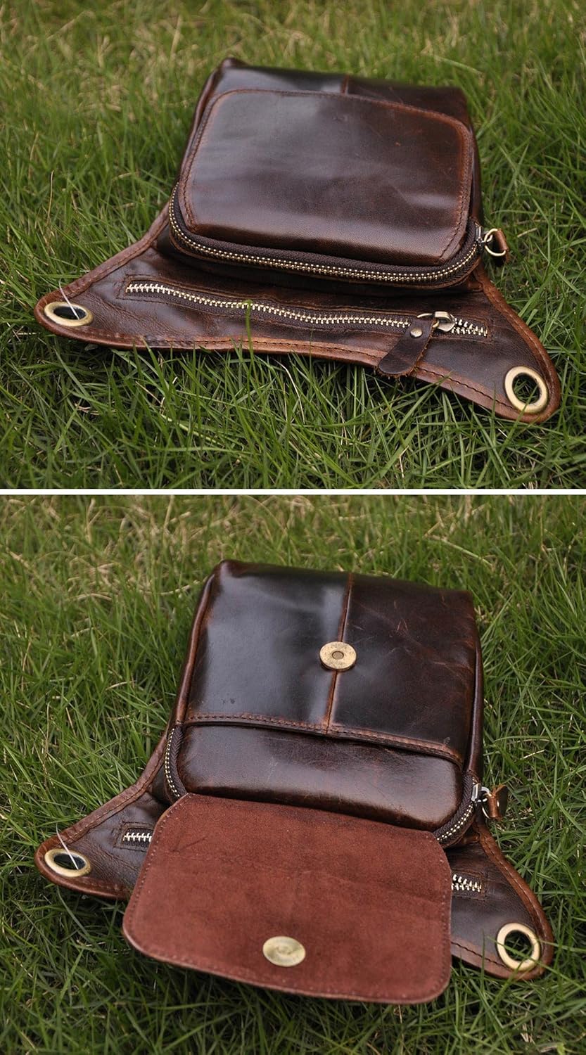 Le'aokuu Herren Echtes Leder Tasche Beinbeutel Beintasche Aussenbeintasche Hüfttasche Drop Leg Thigh