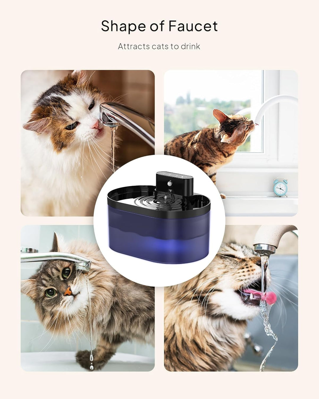 Kabelloser Katzenbrunnen: 2.2L/74oz trinkbrunnen für Katze kabellos, Automatischer Trinkbrunnen mit