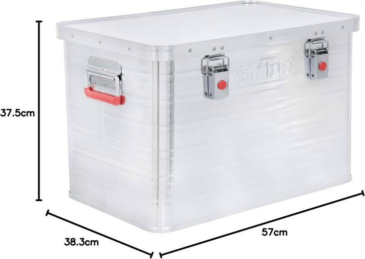 STIER Alubox, Aluminiumbox 65L, Staub- und spritzwasserresistent mit Gummidichtung und 2 Klapphandgr