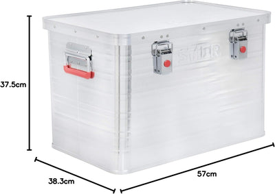 STIER Alubox, Aluminiumbox 65L, Staub- und spritzwasserresistent mit Gummidichtung und 2 Klapphandgr