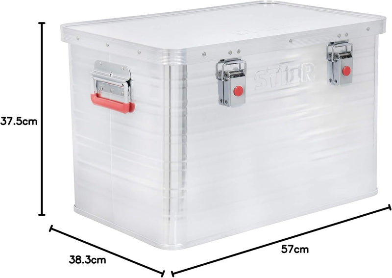 STIER Alubox, Aluminiumbox 65L, Staub- und spritzwasserresistent mit Gummidichtung und 2 Klapphandgr
