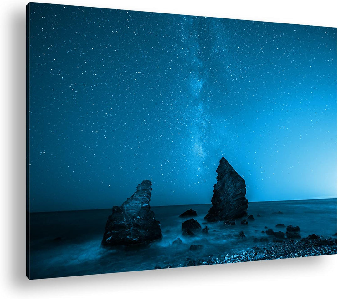 deyoli atemberaubender Sternenhimmel am Meer Format 80x60 Effekt: Monocrome Blau als Leinwandbild, M
