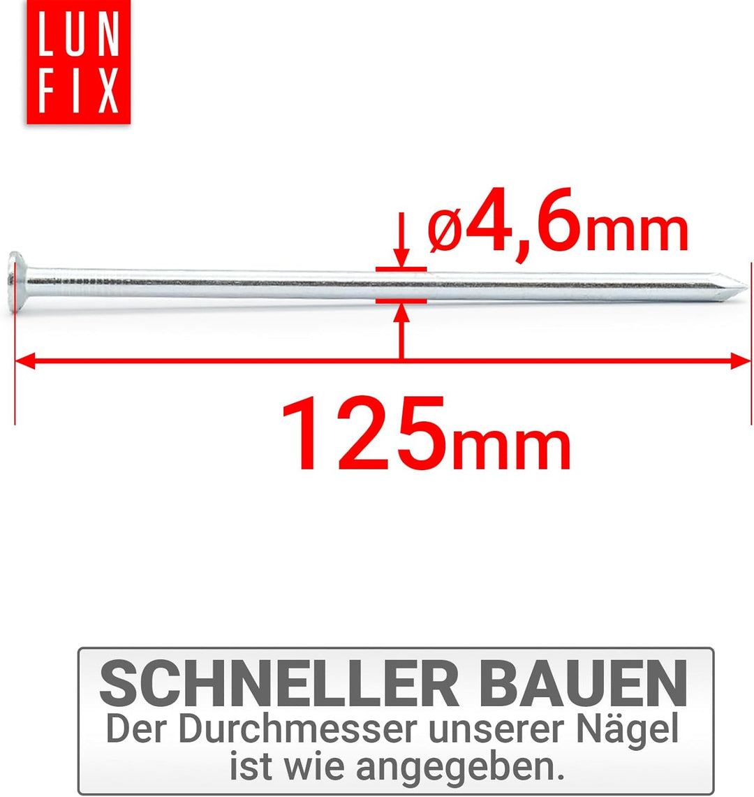 Stahlnägel 4,6 x 125 mm - 5kg (ca. 400 stk.) Holznägel für Bauarbeiten Verzinkte Baunägel Nägel 125m