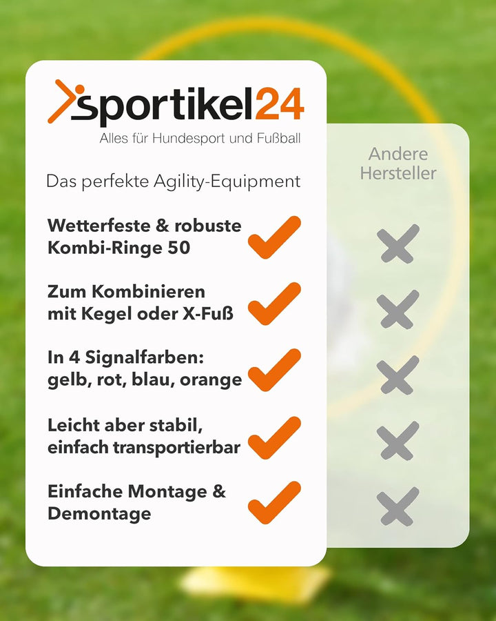 Trainingsringe – Gelb – 4er Set ø50cm – elastisch & bruchsicher – für Hundesport, Fussball & Schule