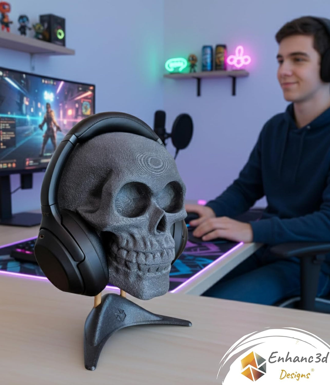 Headset Halterung – Totenkopf-Kopfhörer Ständer – Gaming Zubehör Zimmer Deko - Kopfhörer Halterung