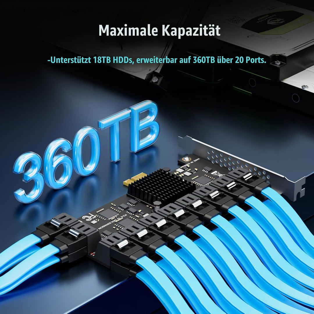 glotrends PCIe SATA Adapterkarte mit 20 Port SATA III 6Gbps (inklusive SATA Kabel und 15PIN SATA Spl