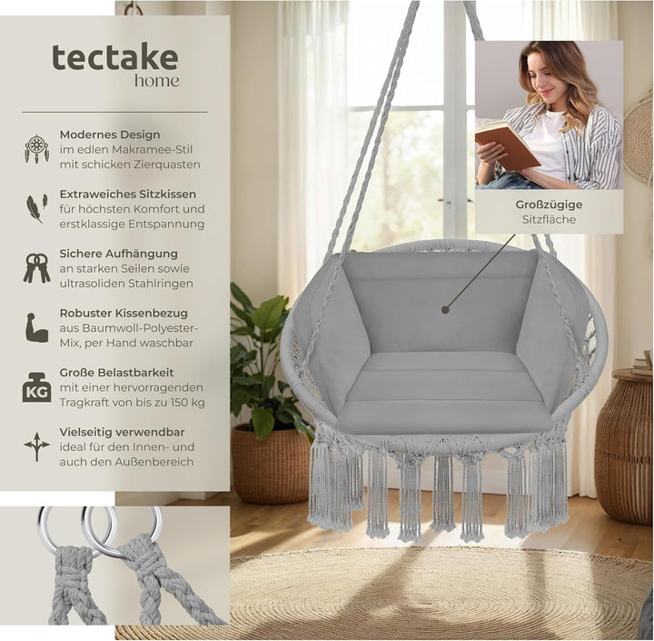 tectake Indoor und Outdoor Hängesessel, Terrassen und Balkonmöbel, Hängesessel mit Gestell, robuste