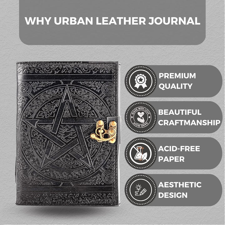 URBAN LEATHER Pentagramm Star Wicca-Tagebuch Schwarz Buch der Schatten Tagebuch zum Zeichnen Skizzen