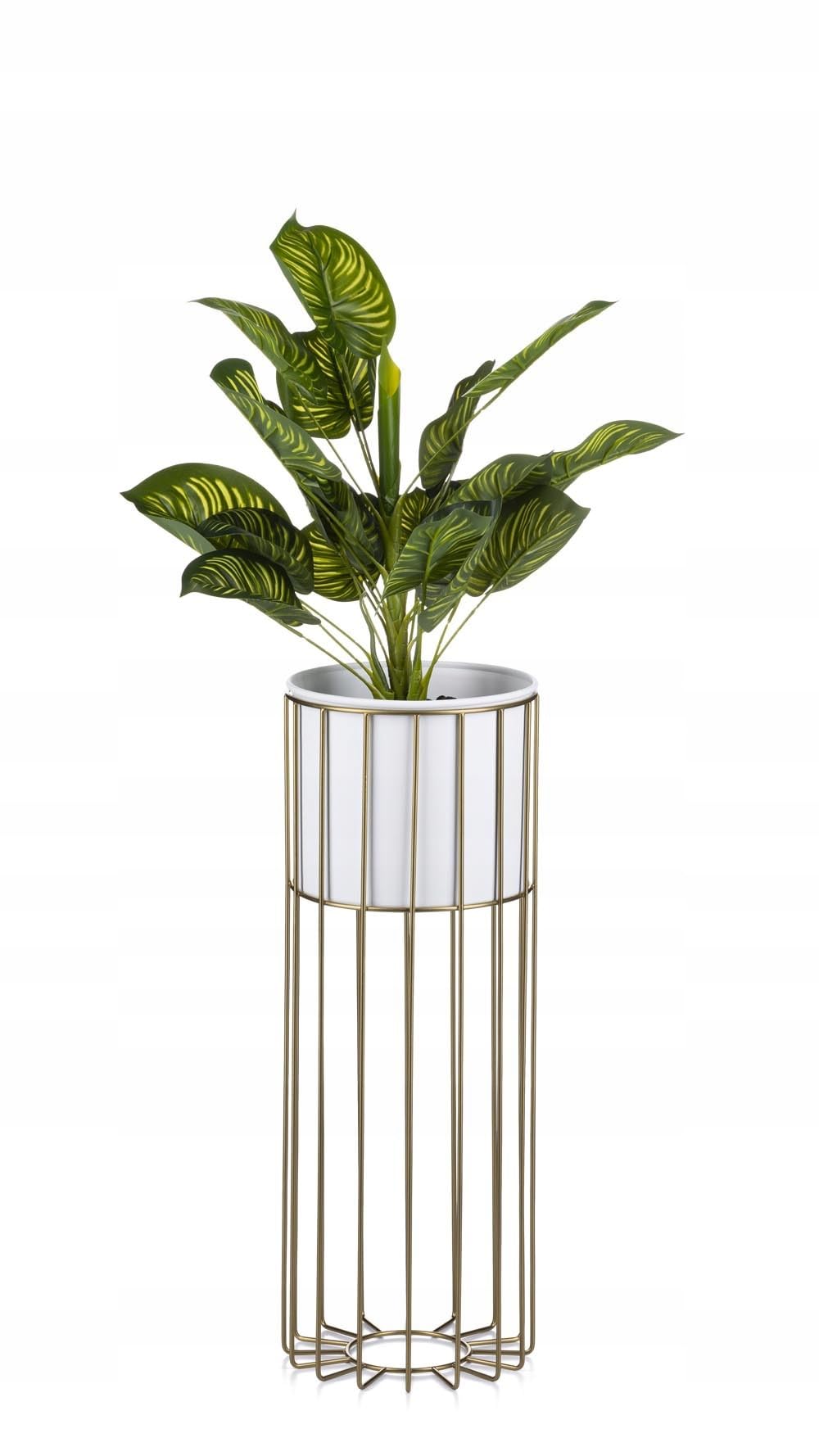 HowHomely Moderne Blumenständer Metall 55 cm Hoch mit Weiss Blumentopf Rund 19 cm Ø auf Robuste Gold