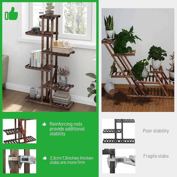 Yaheetech 6 Etagen Blumenständer, Blumenregal aus Massivholz, Pflanzenregal, Platzsparend & Multifun