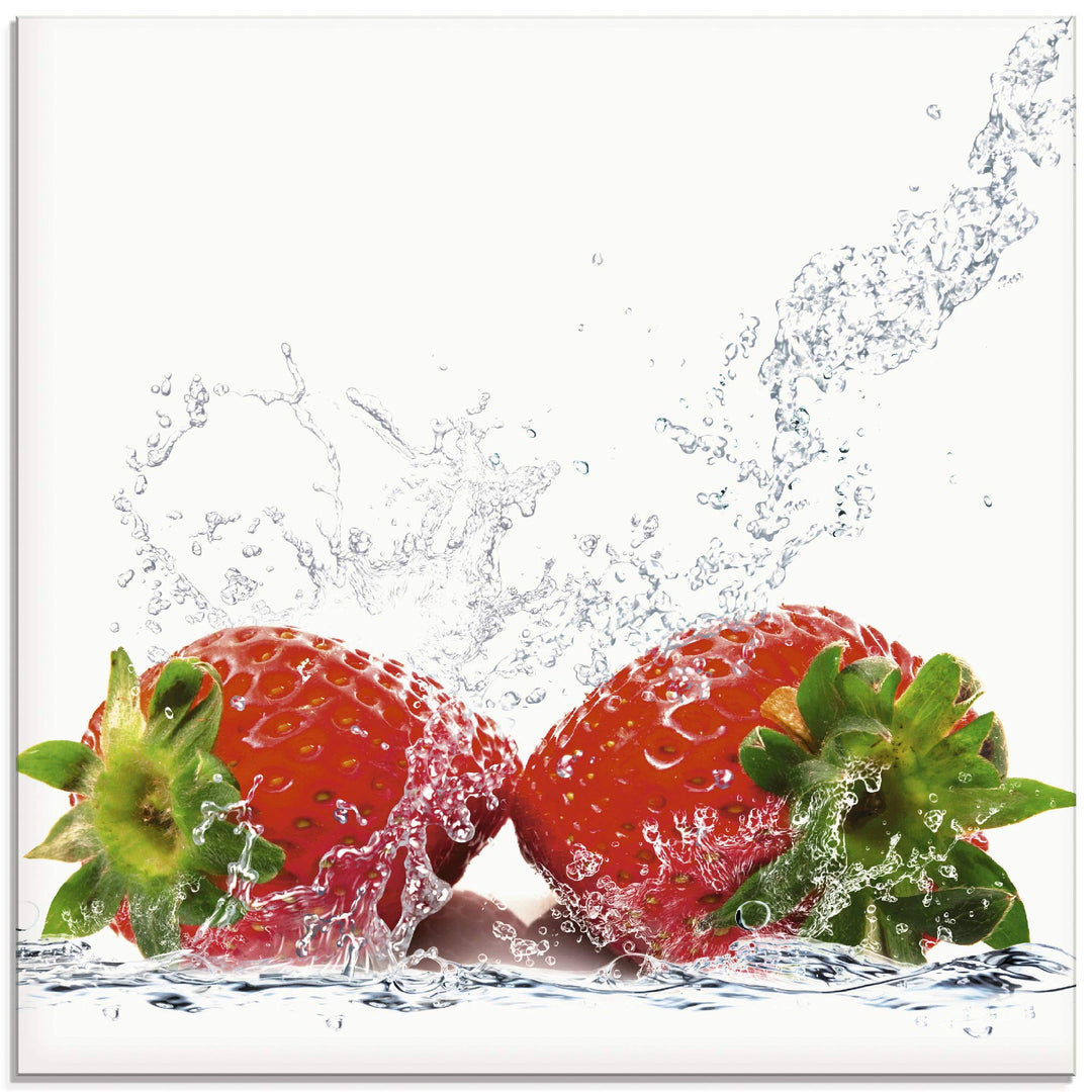 ARTland Glasbilder Wandbild Glas Bild einteilig 40x40 cm Quadratisch Früchte im Wasser Obst Erdbeere