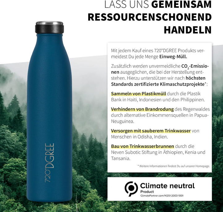 720°DGREE Edelstahl Trinkflasche “milkyBottle” - 1L - BPA-Frei, Auslaufsicher, Kohlensäure geeignet