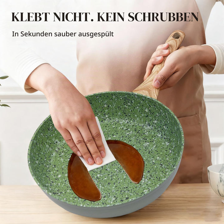 Topfsets Pfannenset, 3-Teilig 28cm Schweizer Granit Beschichtung Pfanne Set, Antihaft-Keramik-Kochge