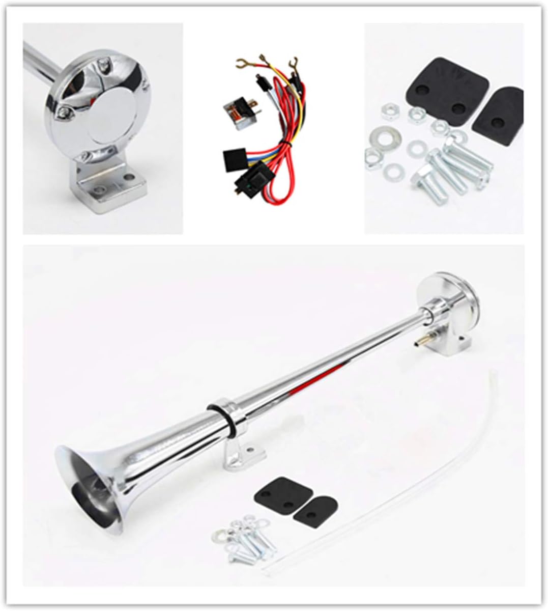 Yiyida Auto-Hupe, 12 V, 150 dB, 45 cm, Chrom, Zink, mit Kompressor, Einzelhorn-Hupe, für alle Fahrze