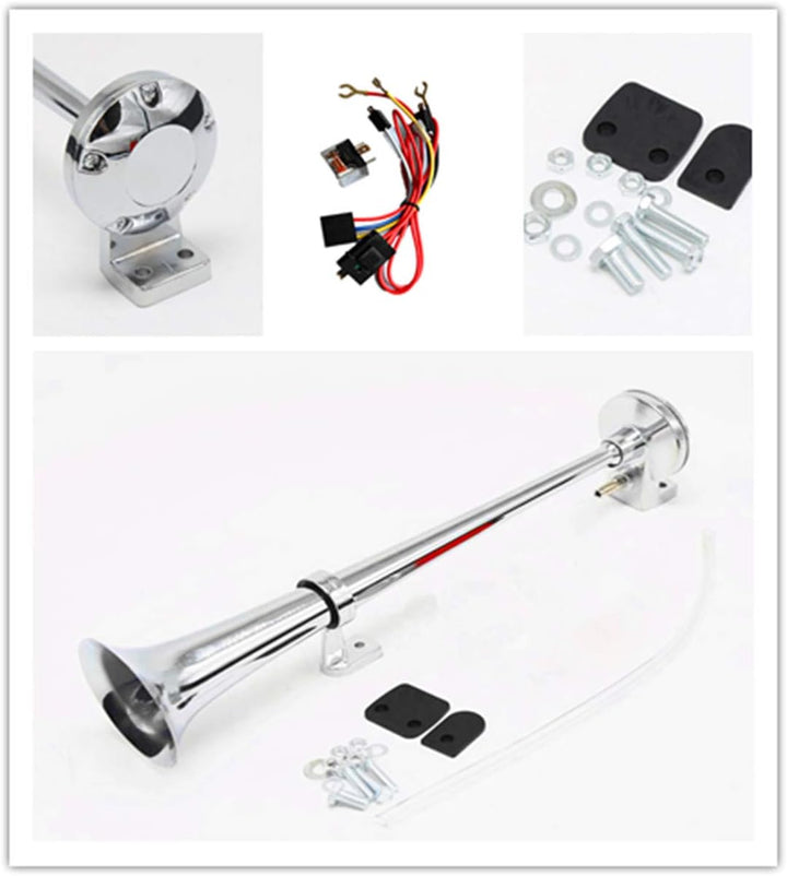 Yiyida Auto-Hupe, 12 V, 150 dB, 45 cm, Chrom, Zink, mit Kompressor, Einzelhorn-Hupe, für alle Fahrze